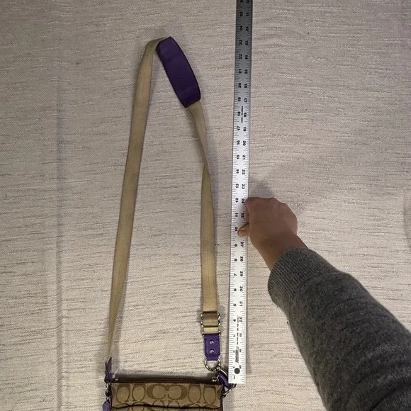 Coach Signature Monogram Canvas Purple Leather Trim Crossbody Bag - Picture 12 of 16